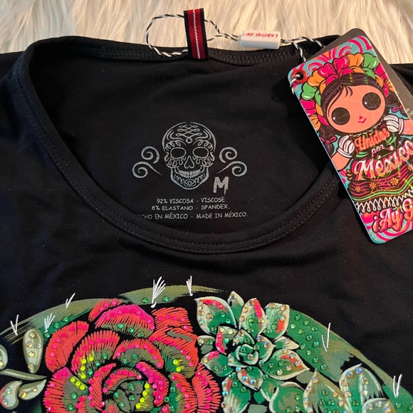 NWT’s Ay Guey floral succulent skull T shirt - Picture 6 of 11